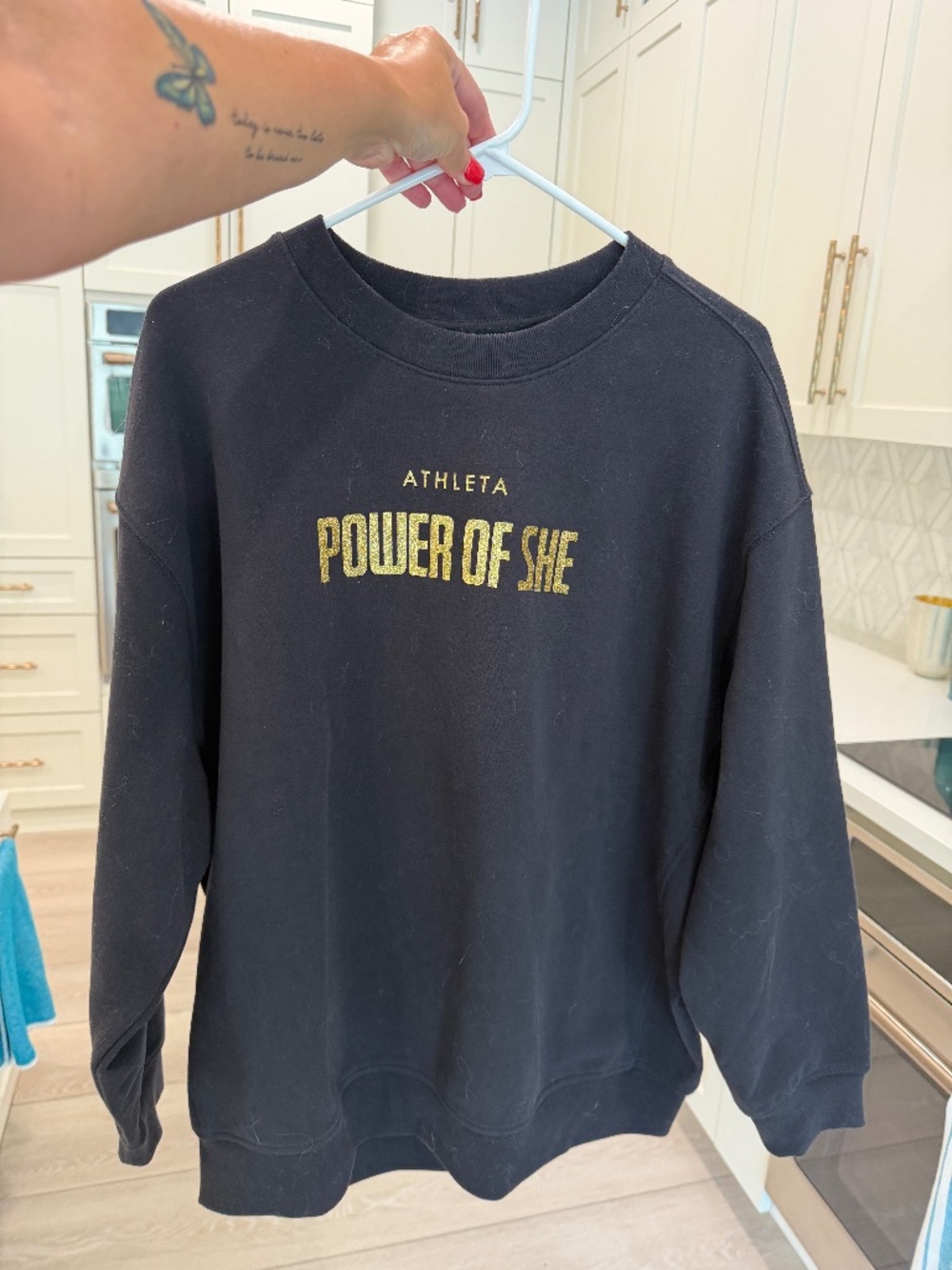 Athleta Black "Power of She" sweatshirt, women's size L, NWT